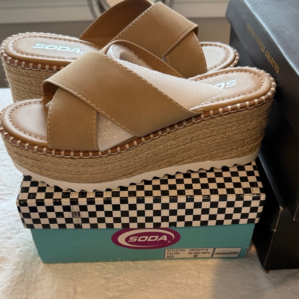 Soda Beige Wedge Sandals for Women
